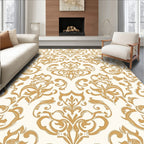 Opulent Gold Cream Damask Pattern Rug
