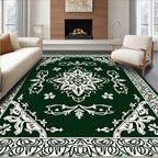 Ornate Green Floral Mandala Pattern Rug