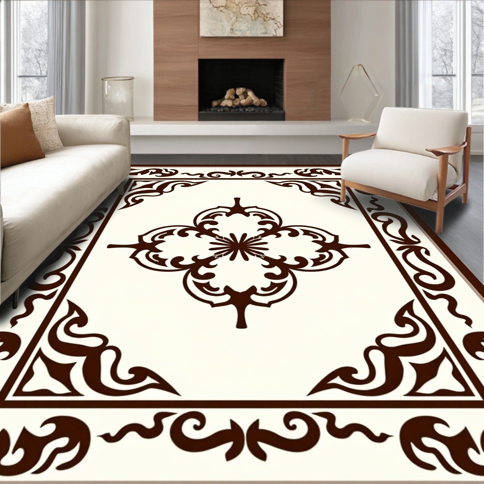 Ornate Vine Flower Central Panel Design Rug