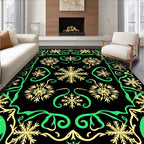 Black Snowflakes Green Scroll Border Rug