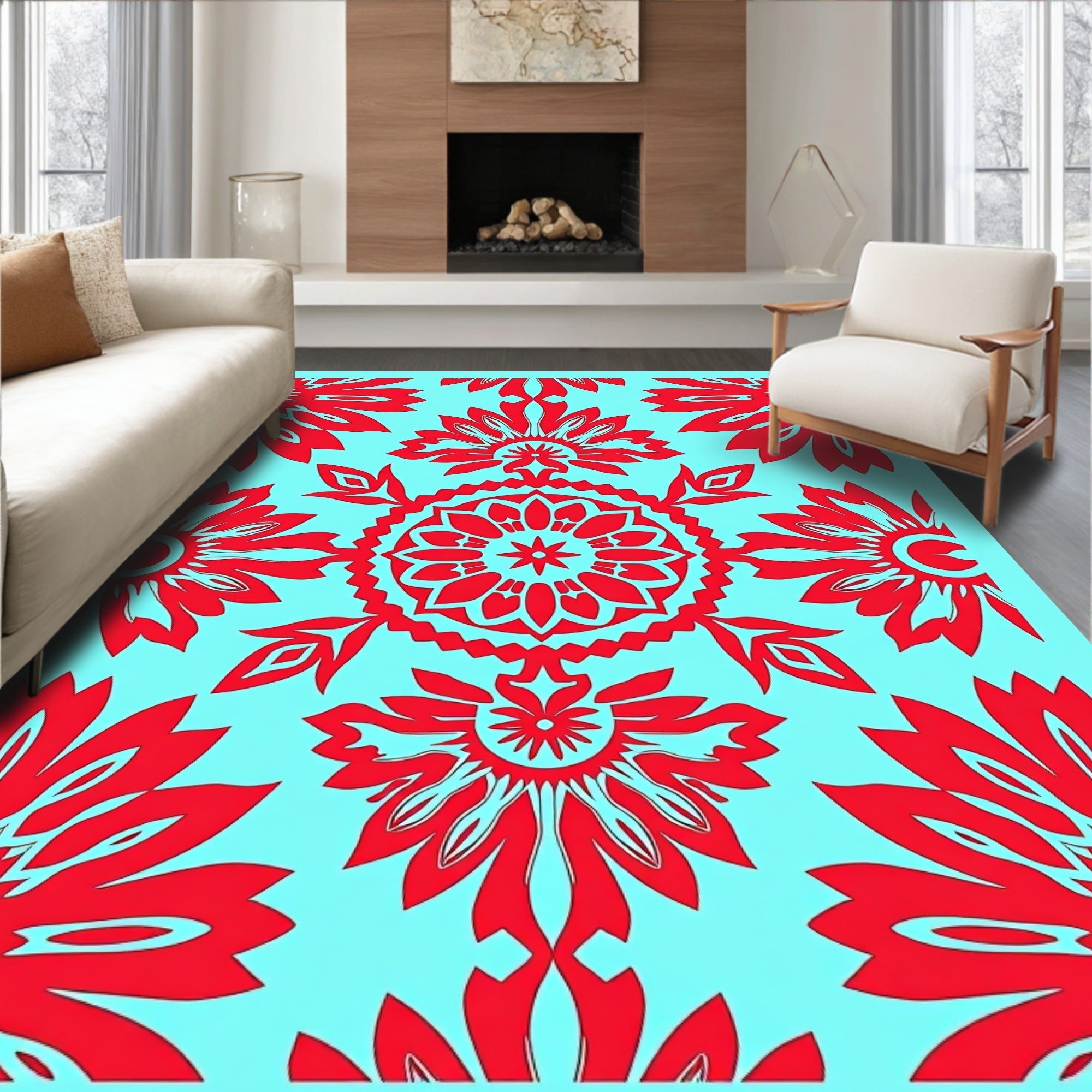 Bold Red Floral Mandalas Rug