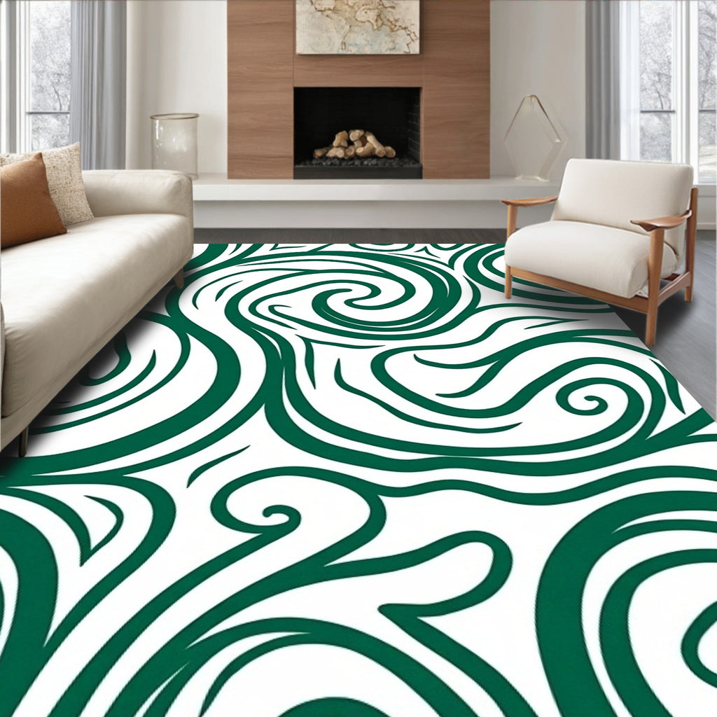 Emerald Swirl Pattern Traditional Design Rug