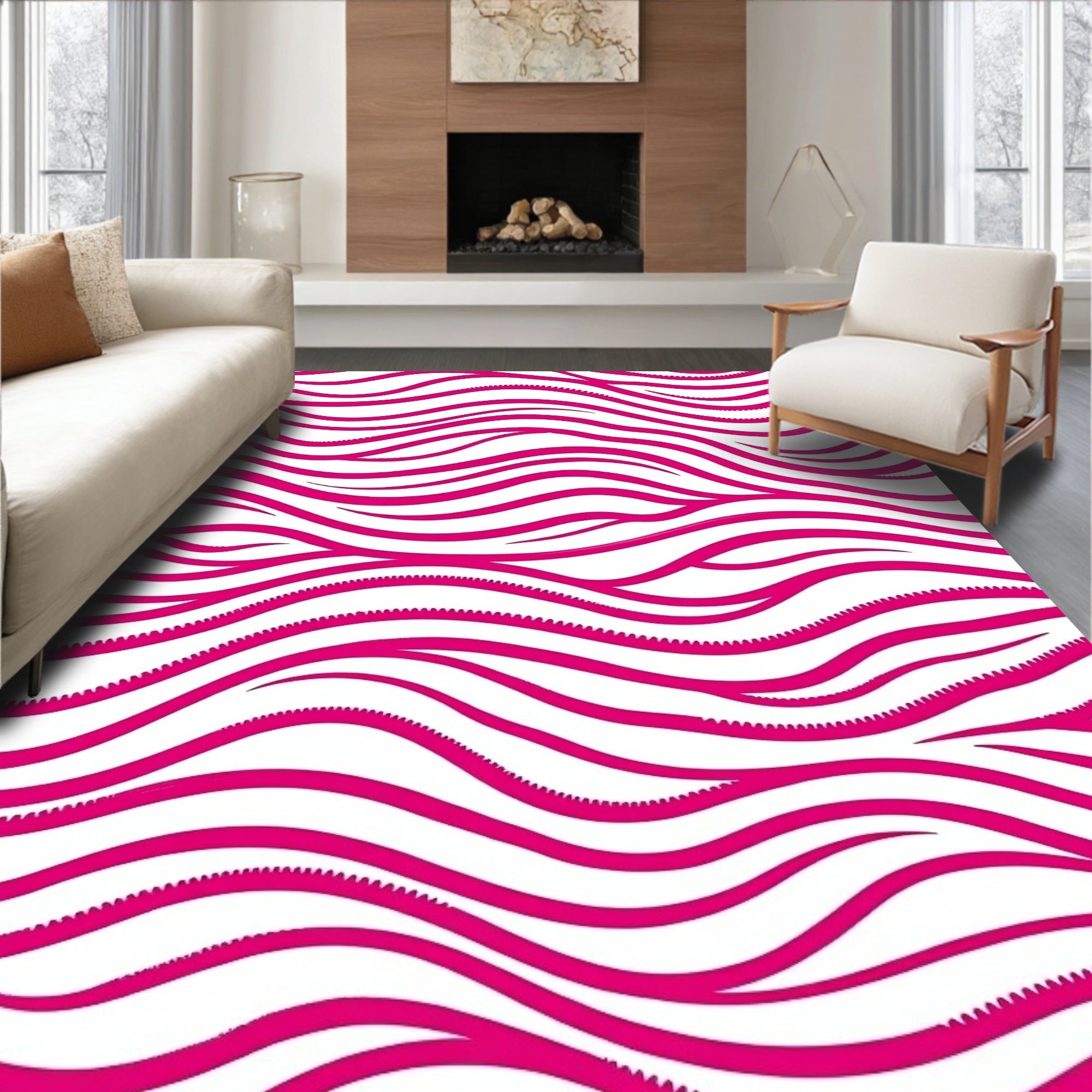 Vibrant Pink Wavy Stripe Pattern Rug