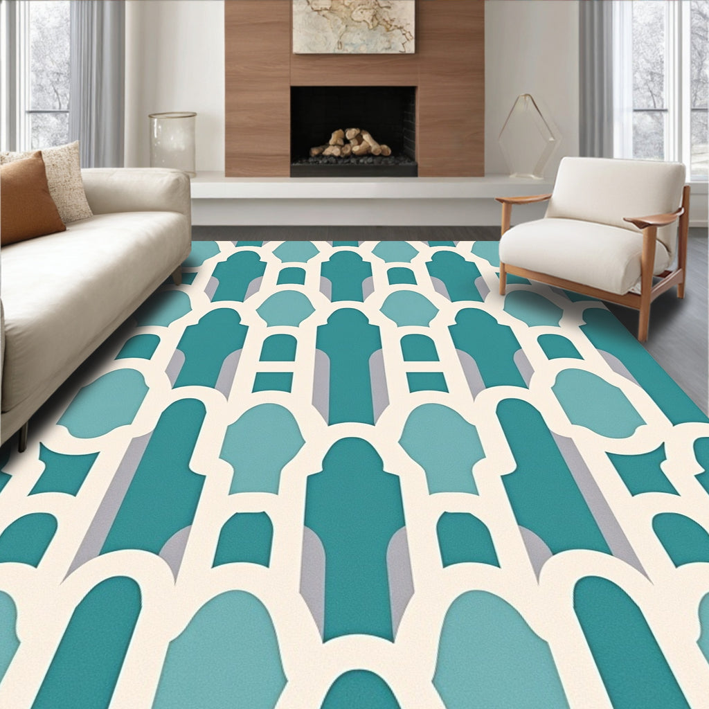Geometric Arch Pattern Teal Rug