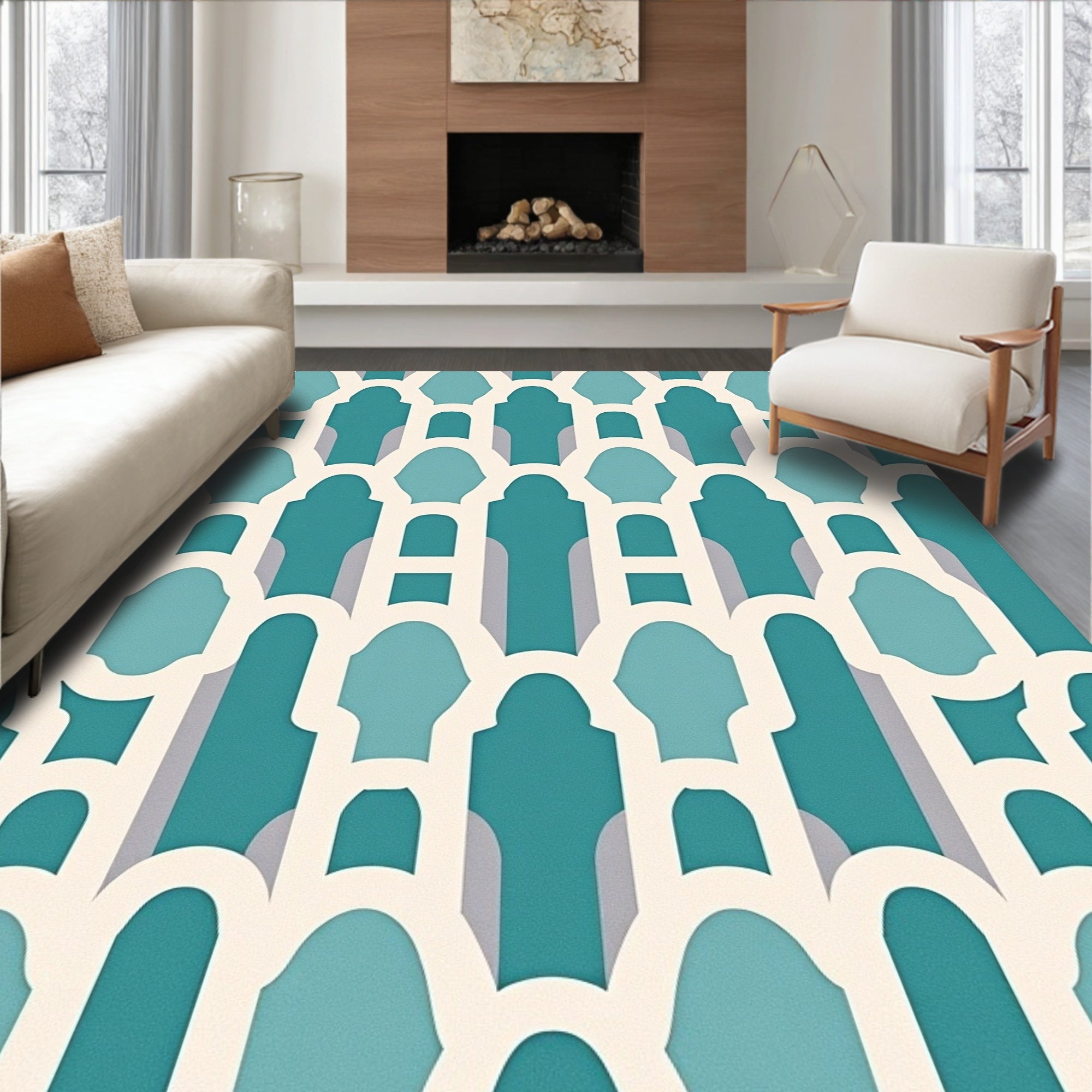 Geometric Arch Pattern Teal Rug