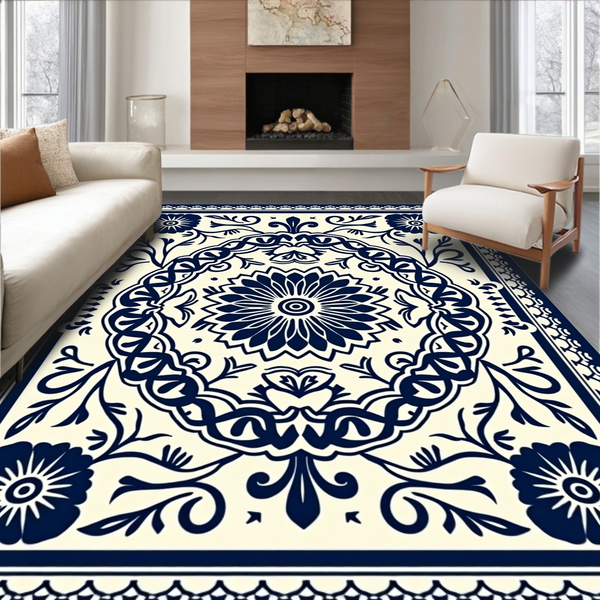 Floral Medallion With Contained Vines Rug