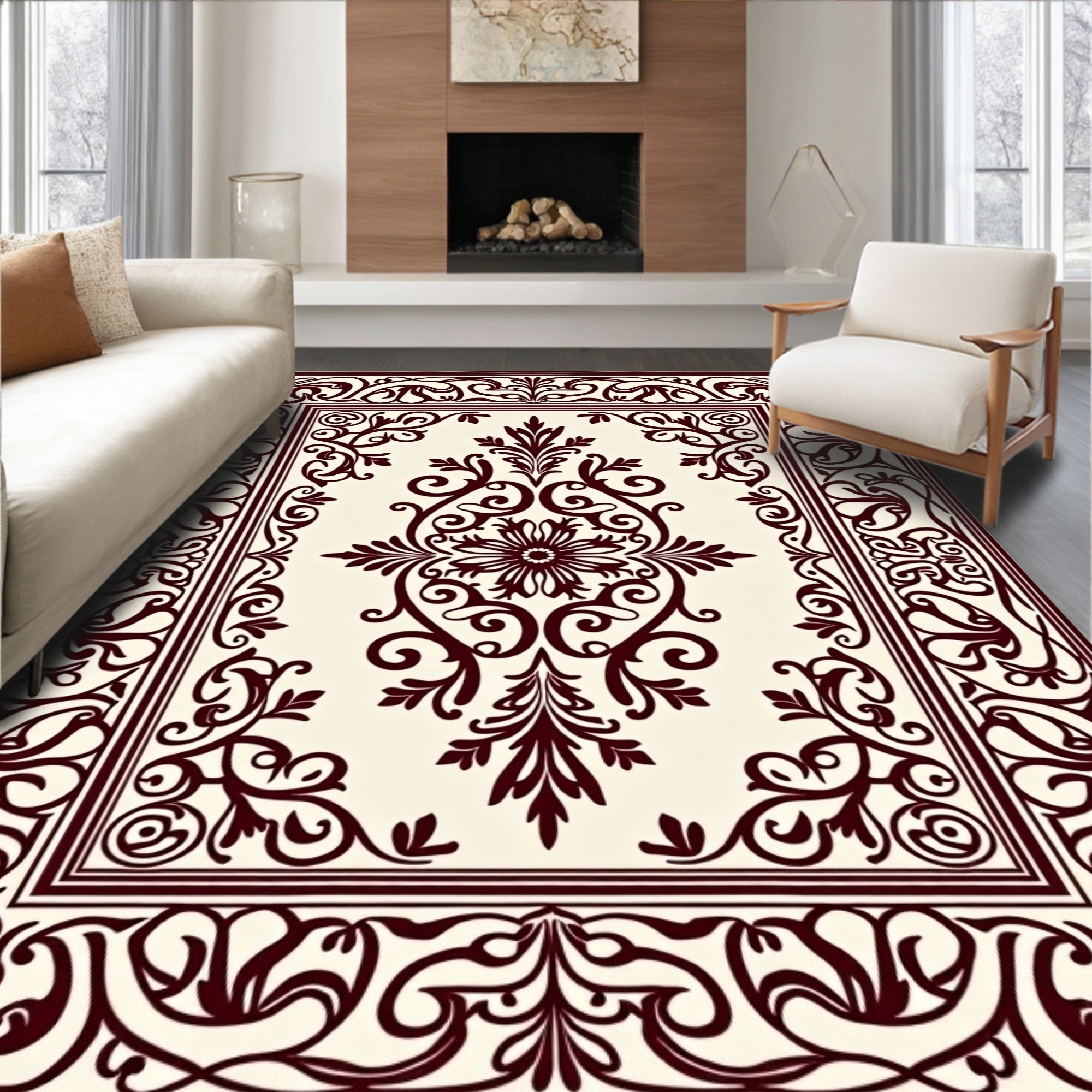 Classic Floral Scroll Frame Design Rug