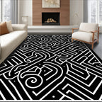 Black And White Abstract Maze Design Rug