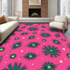 Fuchsia Green Floral Star Burst Rug