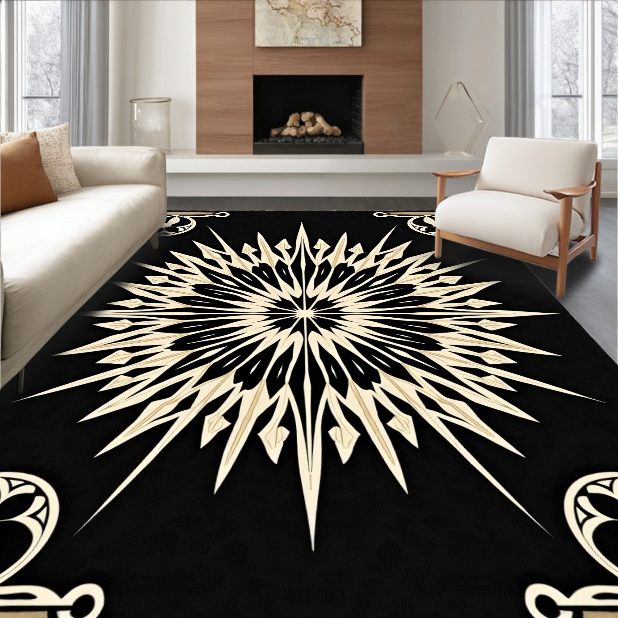 Ornate Starburst With Floral Accents Rug