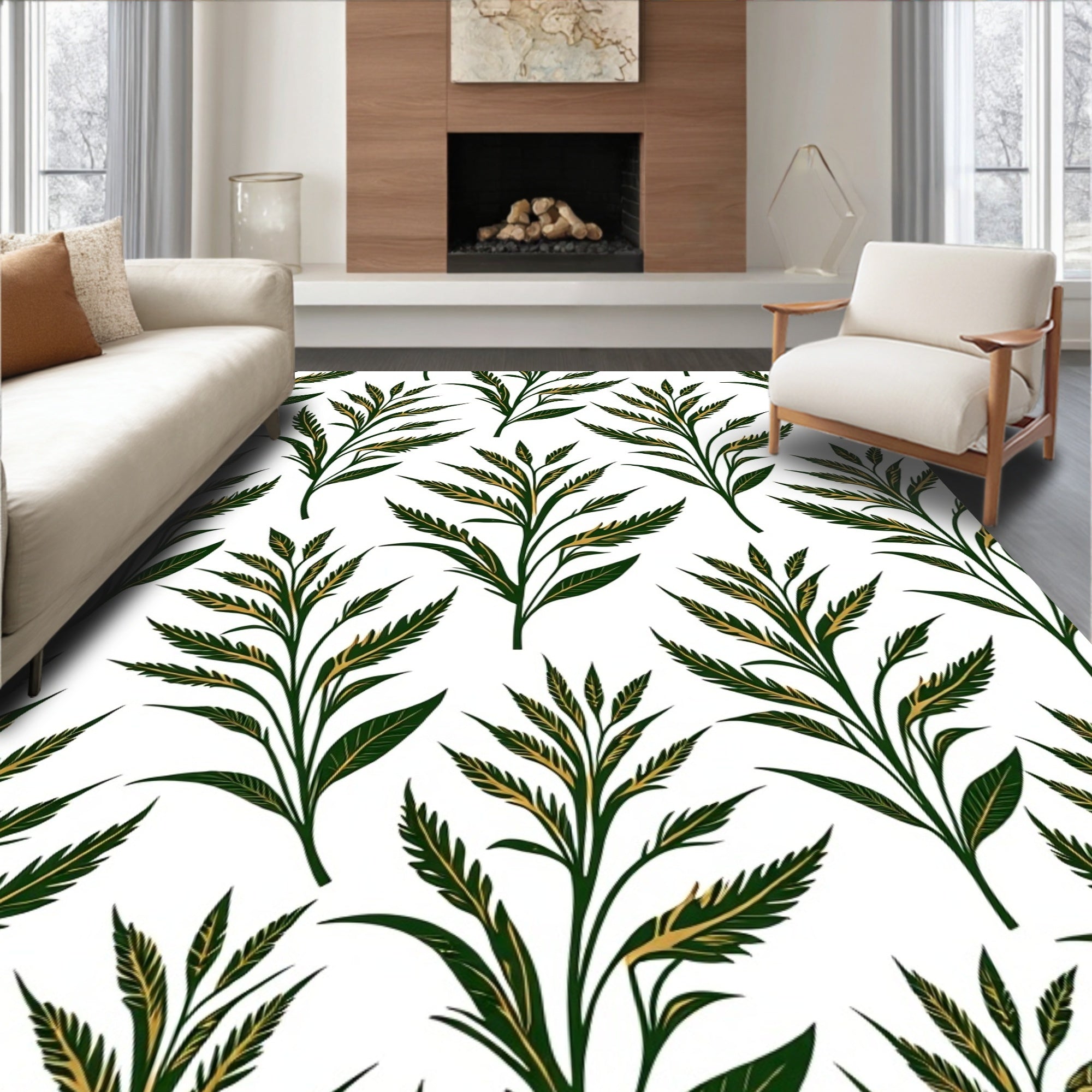 Elegant Natural Leaf Pattern Rug