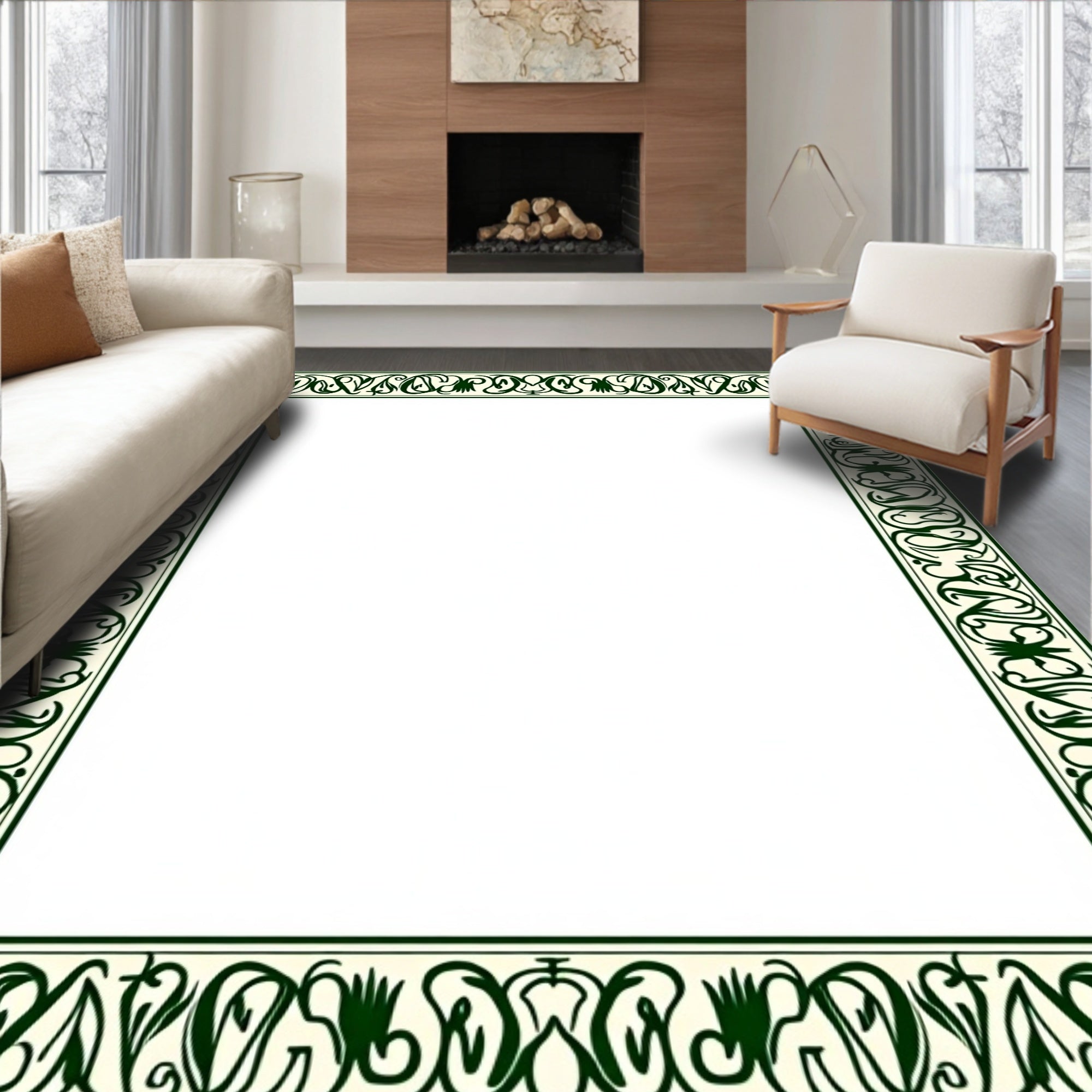 Emerald Vine Art Nouveau Border Rug