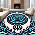 Symmetrical Teal Navy Mandala Pattern Rug