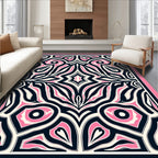 Bold Pink Black Abstract Swirl Design Rug
