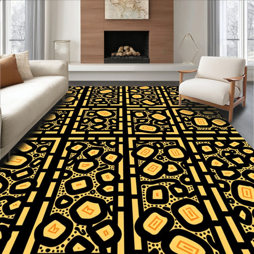 Abstract Geometric Pattern Yellow Black Rug