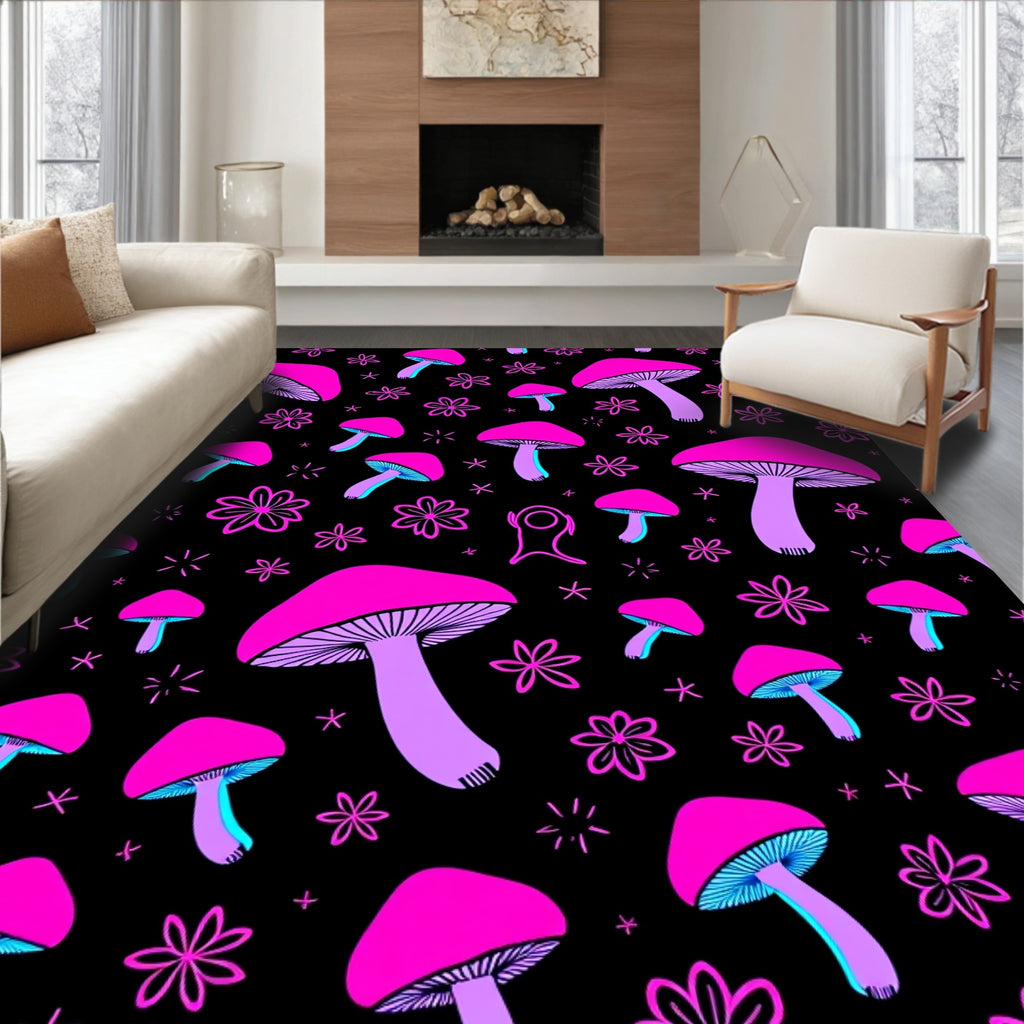 Vivid Magenta Mushroom Flower Pattern Rug