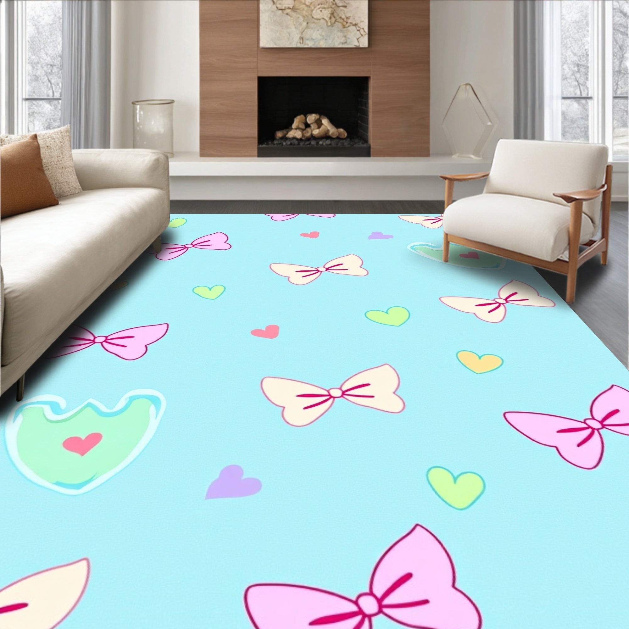 Cute Bows Hearts Pattern Rug