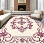 Ornate Maroon Floral Scrollwork Design Rug