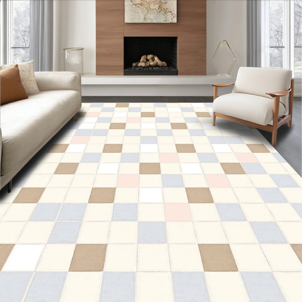 Checkerboard Pattern Modern Pastel Squares Rug
