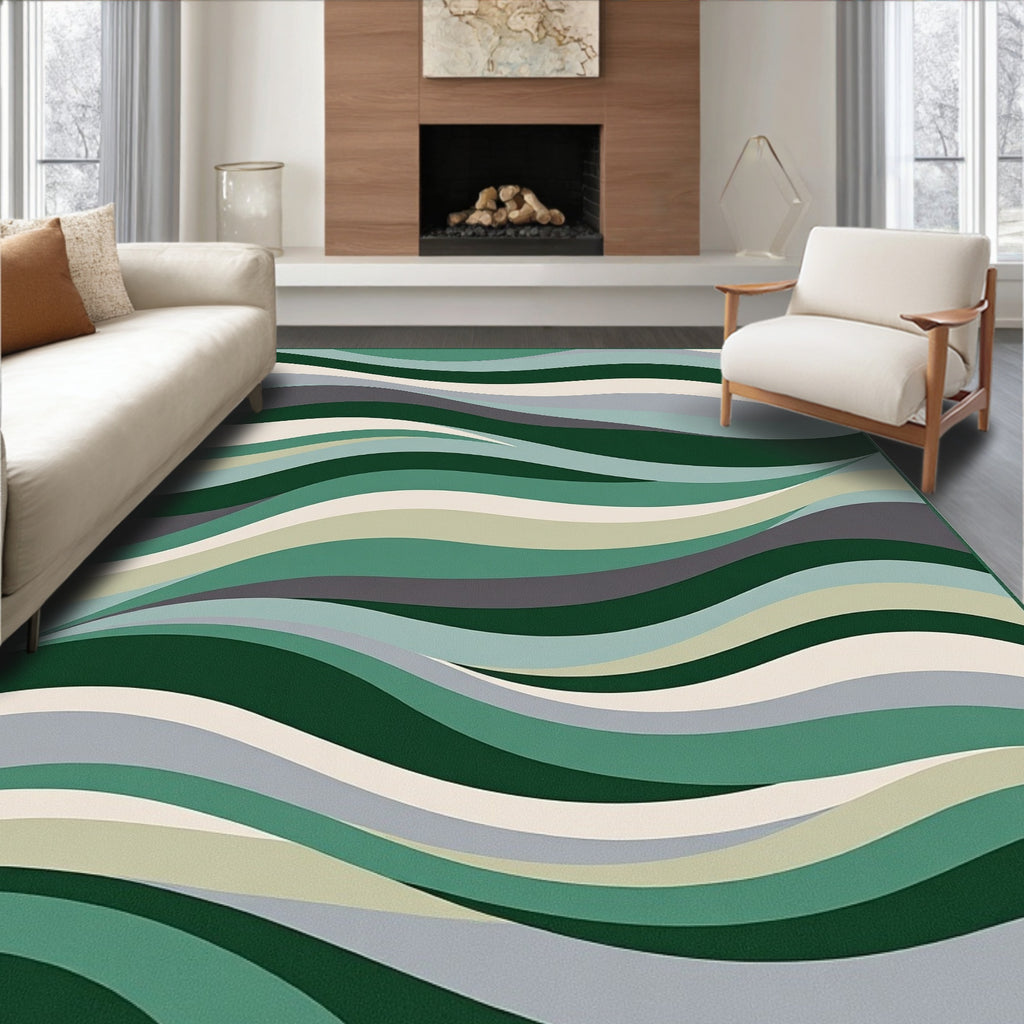 Abstract Green Wave Pattern Design Rug