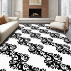 Black White Historic Damask Pattern Rug