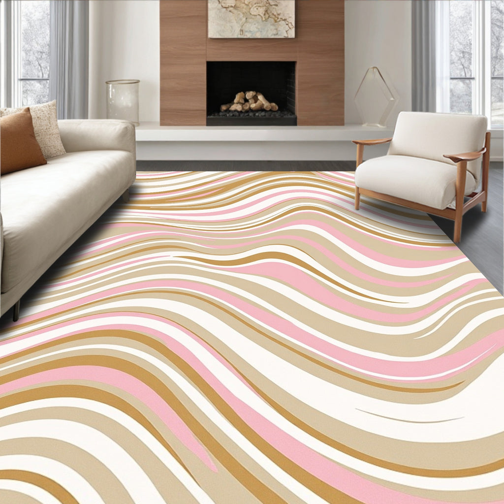 Soft Pink Gold Swirling Waves Rug