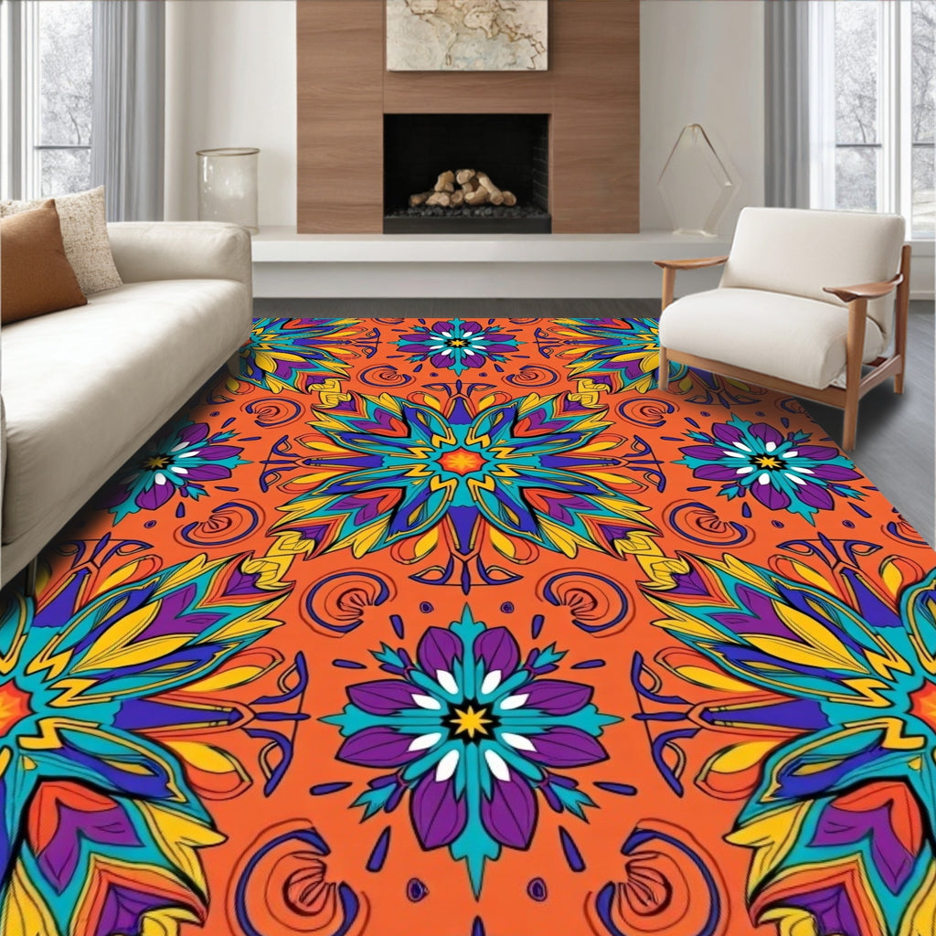 Vibrant Floral Mandala Pattern Rug