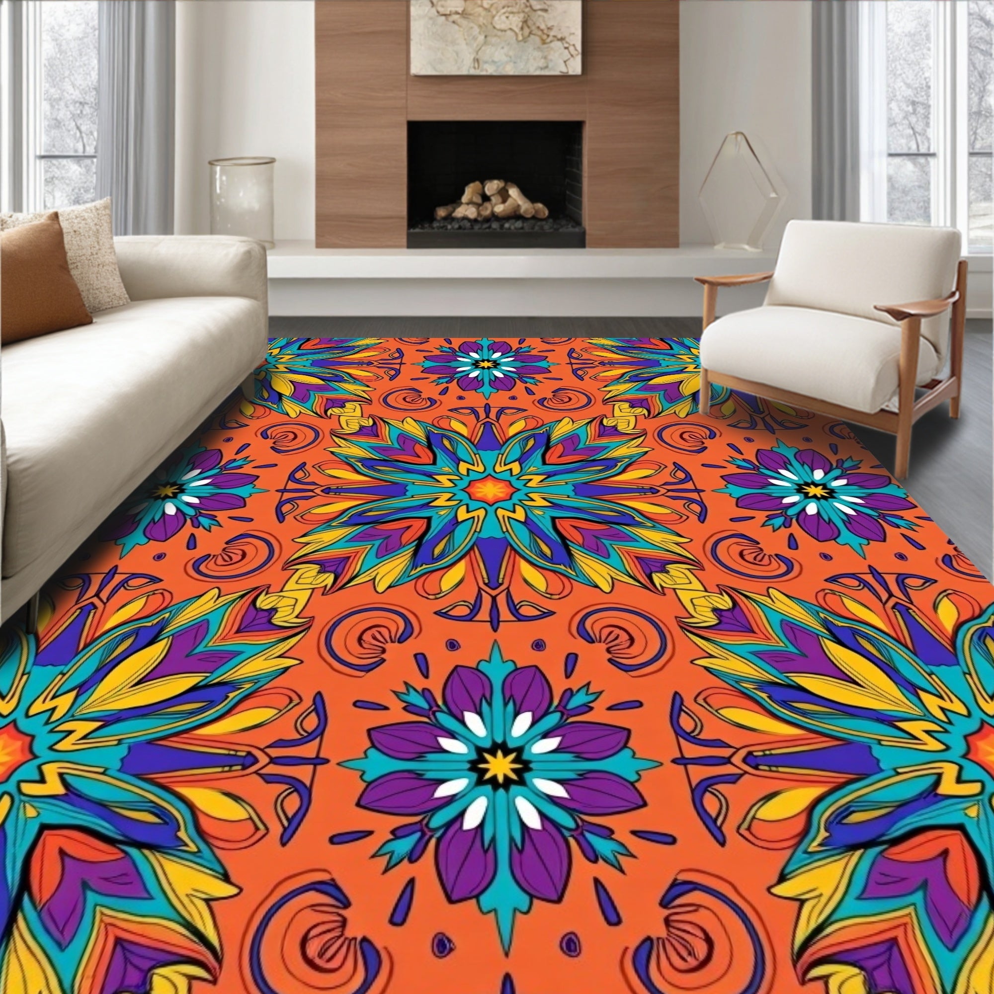 Vibrant Floral Mandala Pattern Rug