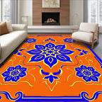 Vibrant Blue Gold Floral Medallion Rug
