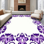 Purple Floral Abstract Border Pattern Rug