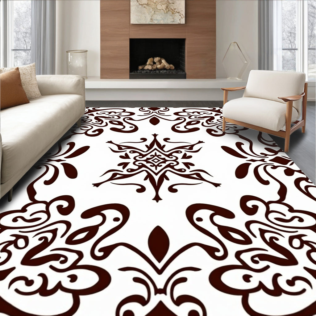 Intricate Dark Swirl Scroll Pattern Rug