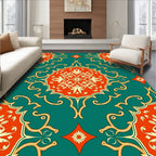 Classic Teal Orange Floral Arabesque Rug