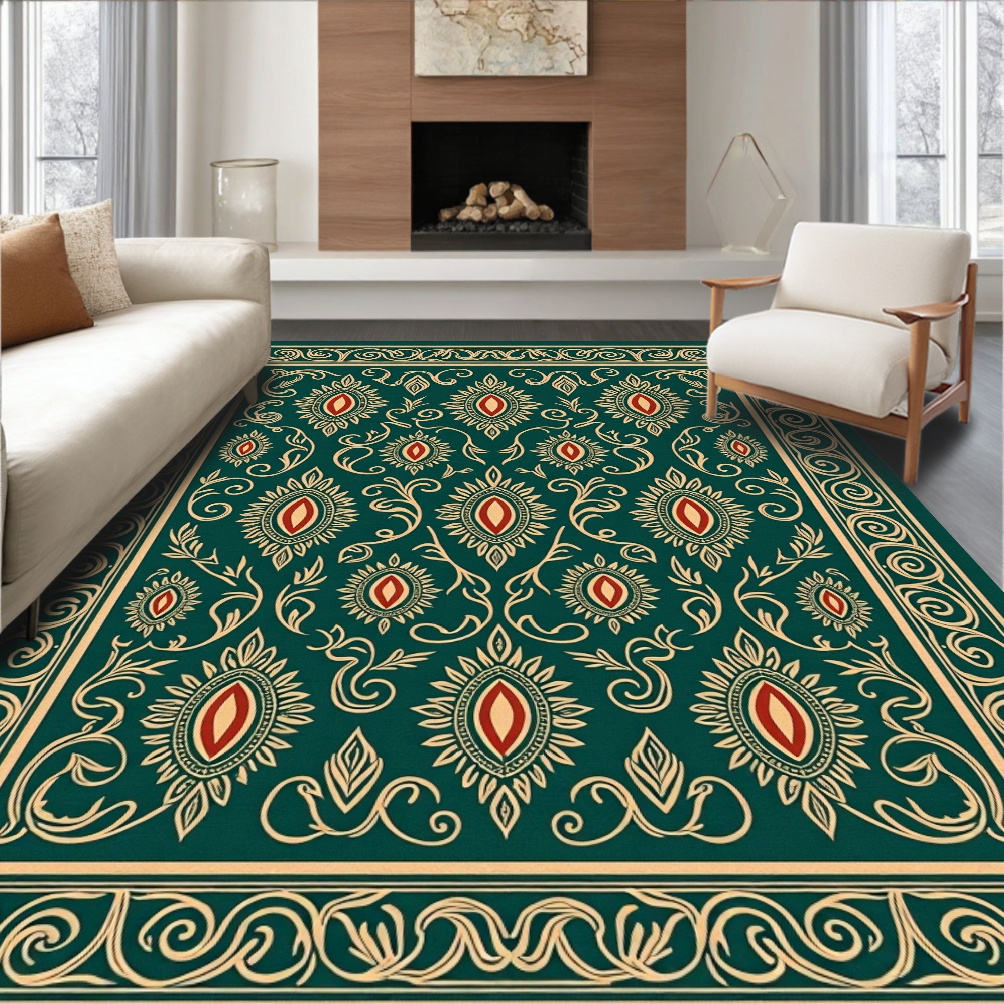 Emerald Jewel Floral Pattern Rug