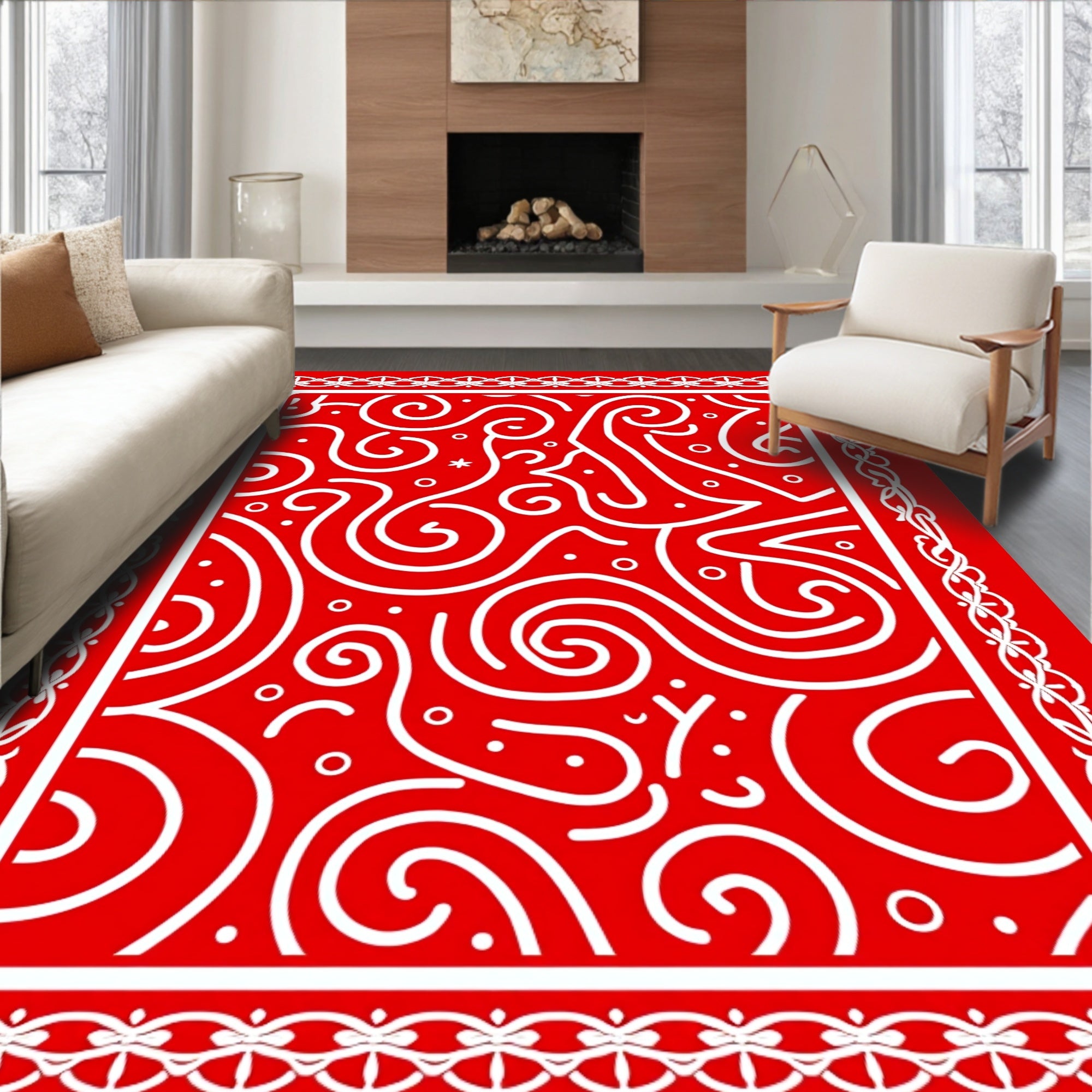 Bold Red Swirl Abstraction Rug