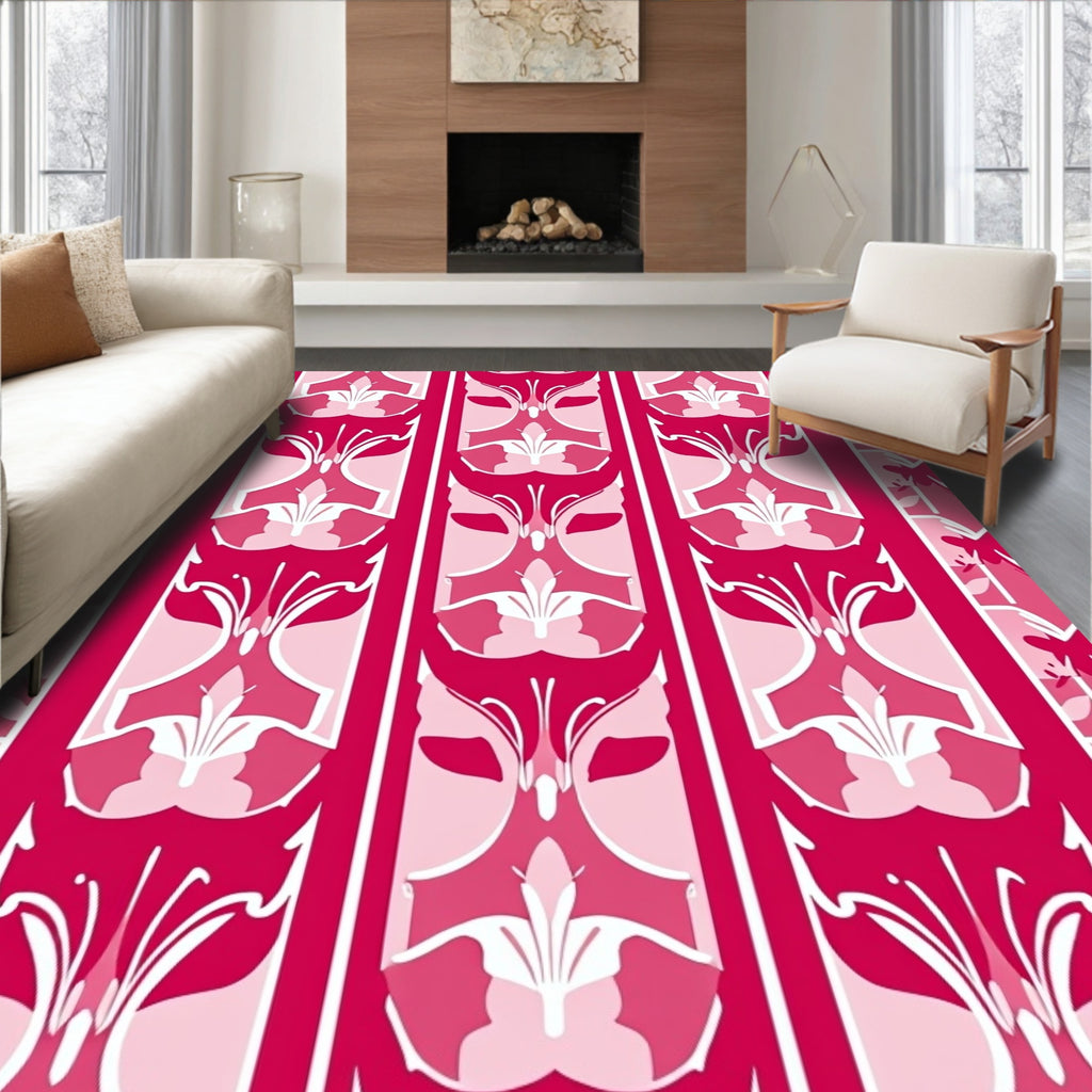 Floral Stripes In Shades Of Pink Rug