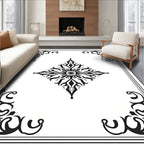Black White Ornate Floral Diamond Rug