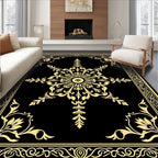 Elegant Gold Floral Medallion Border Rug