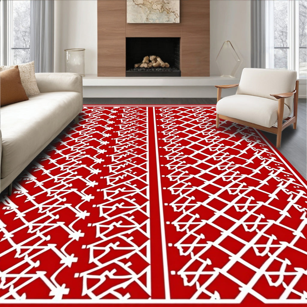 Red Diamond Chain Traditional Design Rug