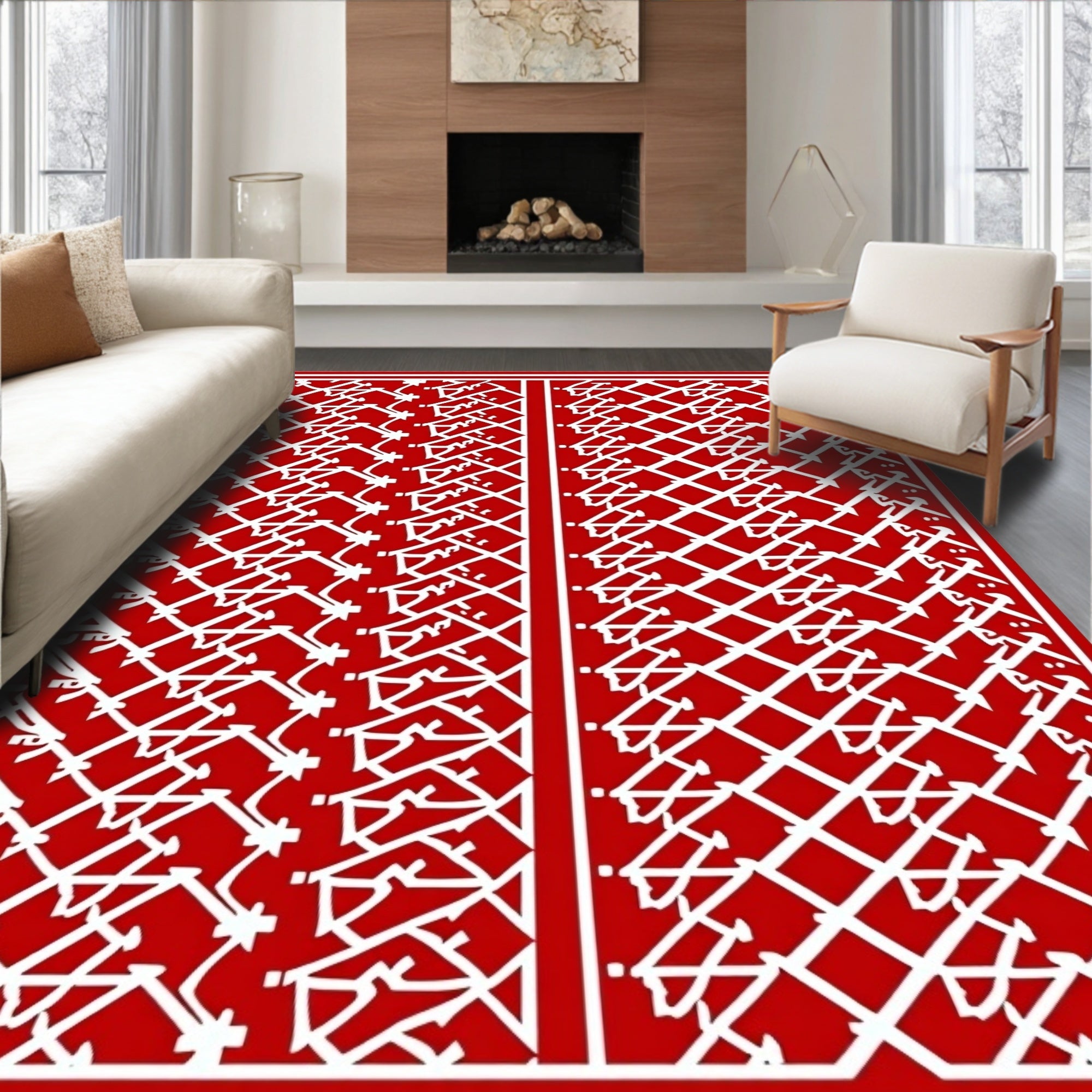 Red Diamond Chain Traditional Design Rug