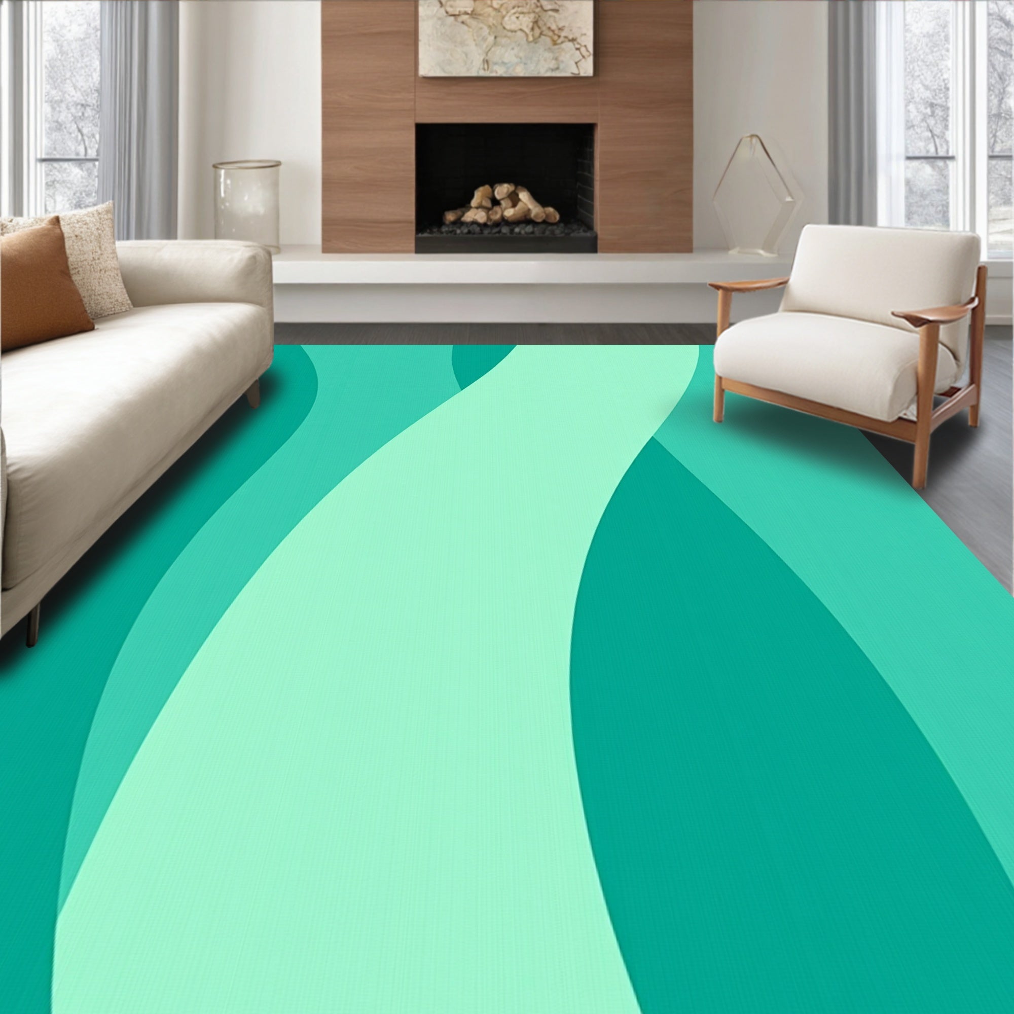 Teal Wave Pattern Design Rug