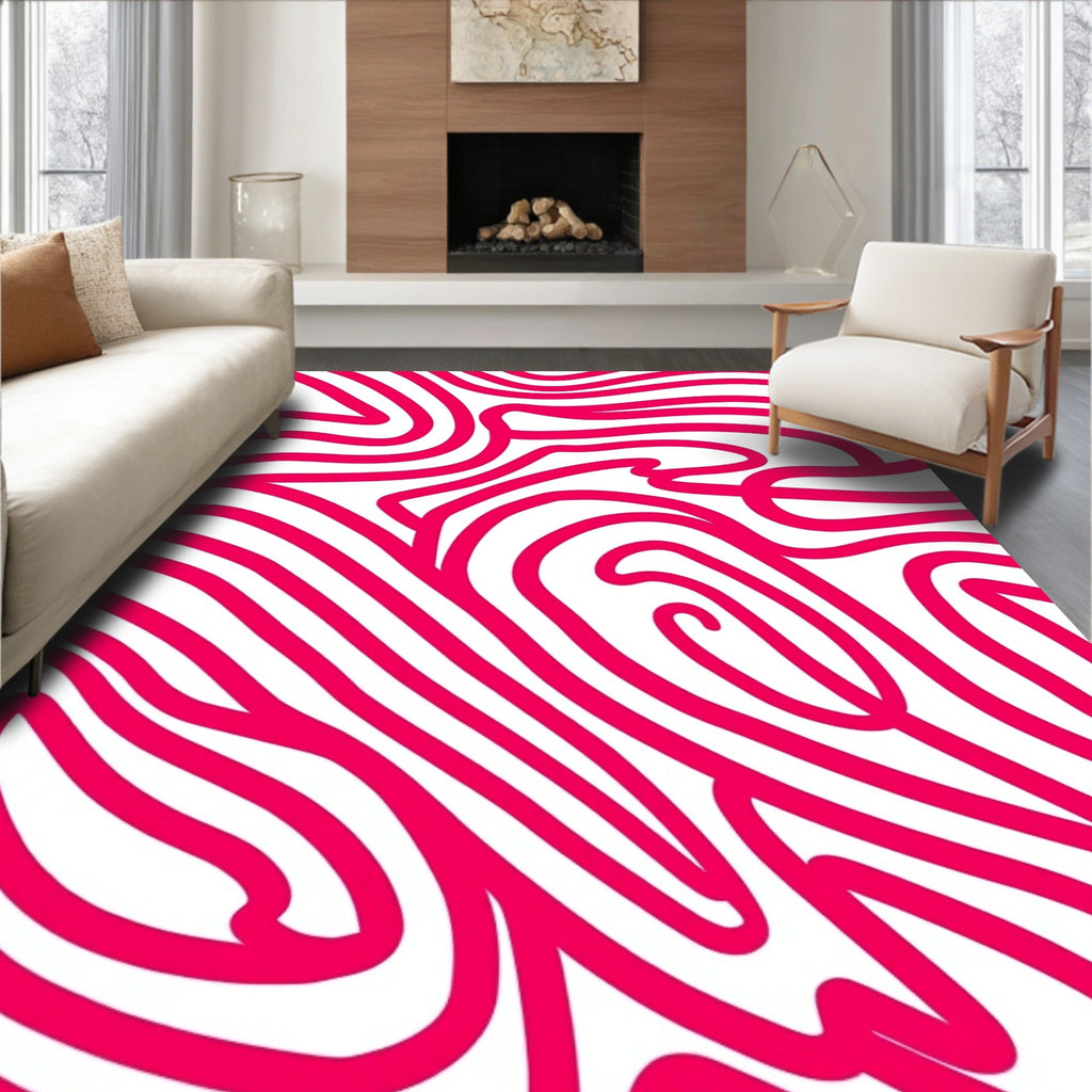 Vibrant Pink Swirl Abstract Line Art Rug