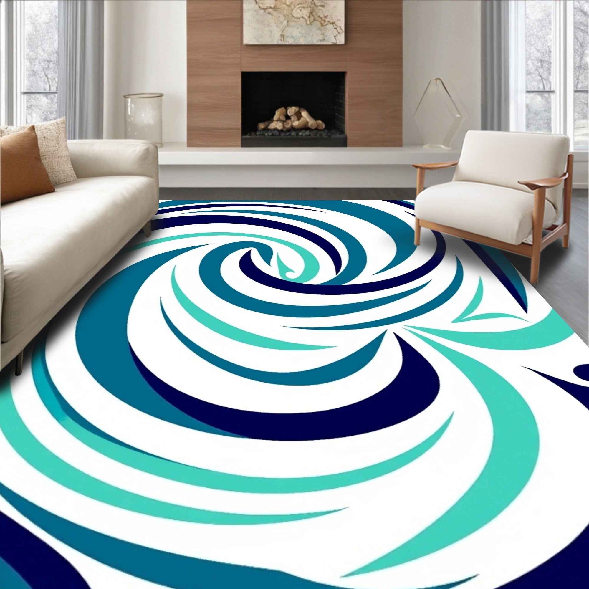 Oceanic Swirls Abstract Pattern Rug