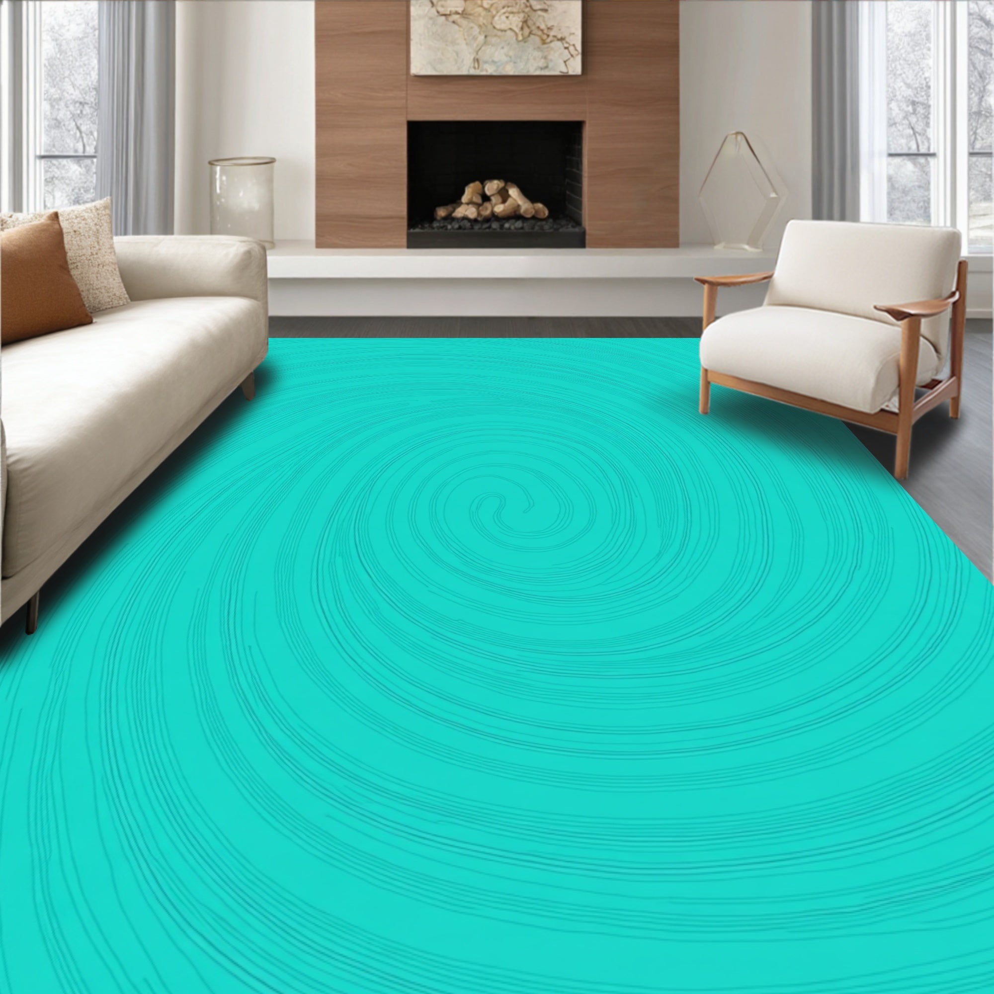 Teal Swirl Pattern Detail Rug