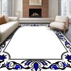 Elegant Blue Black Floral Border Rug