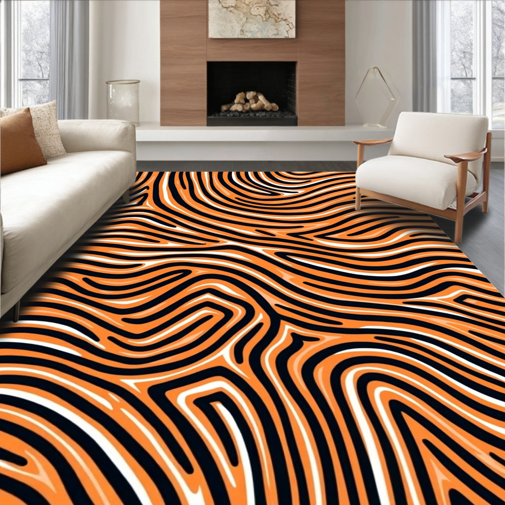 Bold Orange Black Swirl Pattern Rug