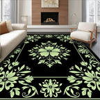 Ornate Floral Black Background Design Rug