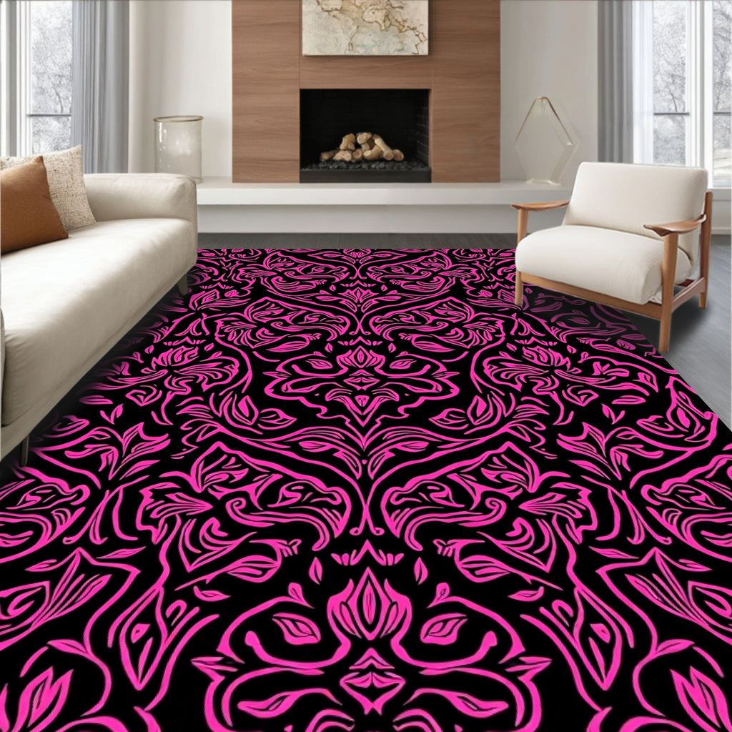 Bright Pink Floral Damask Pattern Rug