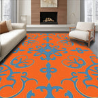 Traditional Blue Orange Floral Pattern Rug