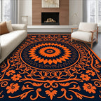 Orange Floral Mandala Style Pattern Rug