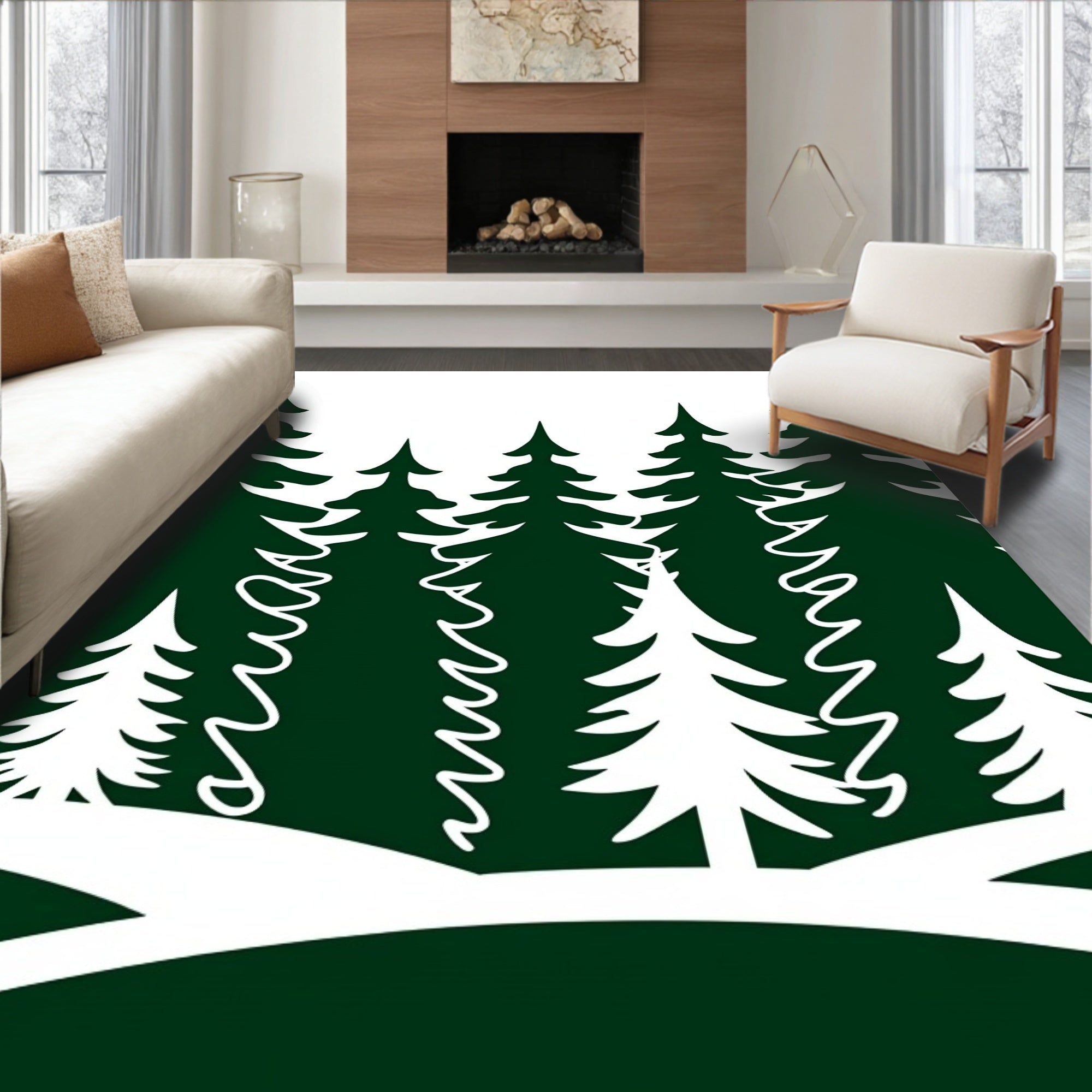 Dark Forest Evergreen Trees Scene Rug